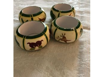 Set Of Four Painted Napkin Rings With Vegetable Motif