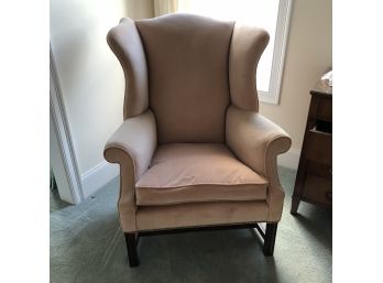 Light Pink Flocked Wingback Chair With Nailhead Trim