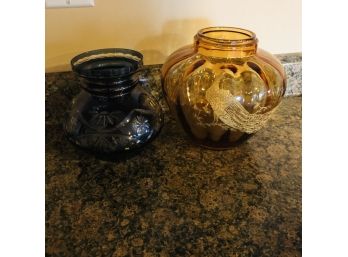 Blue And Yellow Glass Vase Lot