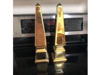 Pair Of Decorative Gold Obelisks