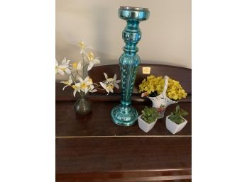 Faux Flowers And Candleholder