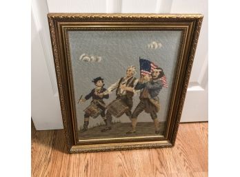 Framed Embroidery Piece Of Revolutionary Soldiers