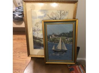 Framed Print And Sailboat Embroidery