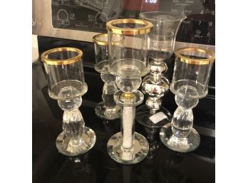 Assorted Gold And Glass Candle Holders