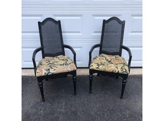 Pair Of Cane Back Chairs With Upholstered Seats