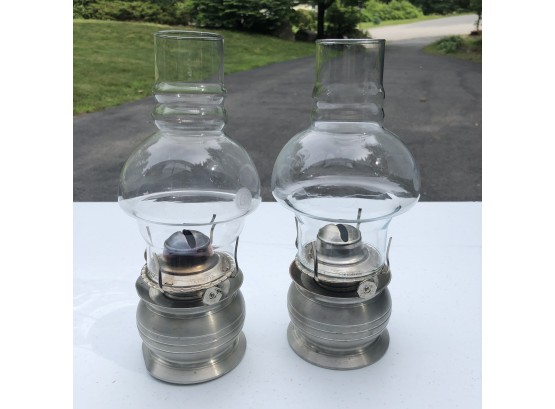 Pair Of Pewter Oil Lamps