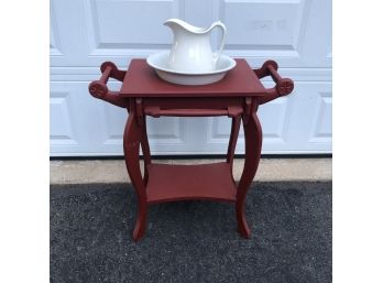 Wooden Wash Stand With Basin And Pitcher
