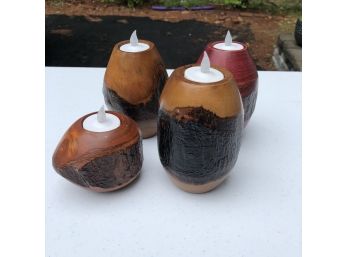 Set Of Four Rustic Candleholders With LED Votives