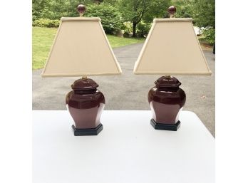 Ceramic Lamp Pair With Shades