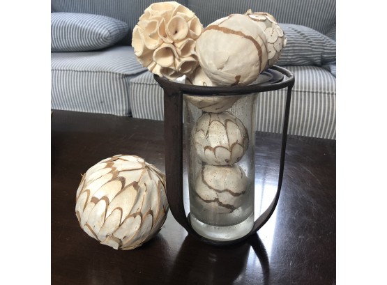 Metal And Glass Vase With Decorative Balls