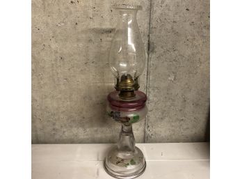 Glass Oil Lamp With Hand Painted Flowers