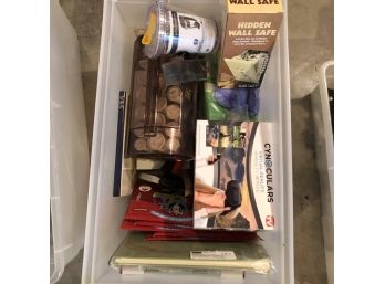 Box Lot With Curlers, Cynoculars, Hidden Wall Safe, Etc.