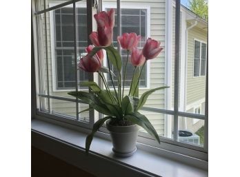 Faux Tulips In White Pot