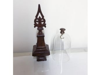 Figural Piece Made In India And A Glass Cloche Top With Hook