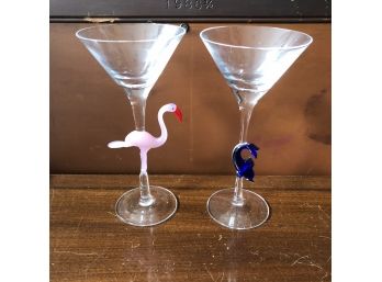 Flamingo And Dolphin Stemware Glasses
