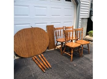 Vintage Wood Dining Table With Chairs And Leaf