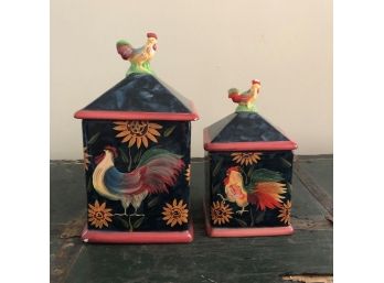 Set Of Two Rooster Canisters