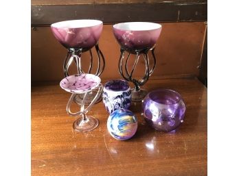 Assorted Purple Glass Items