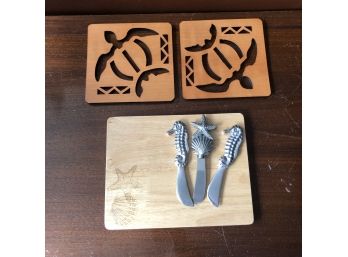 Trivets, Wooden Cheese Board And Spreaders