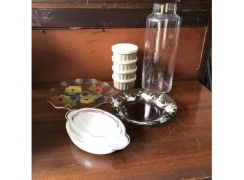 Glass And Ceramic Lot With Small Pyrex Covered Dish