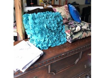 Assorted Throw Pillows And Throw Blanket