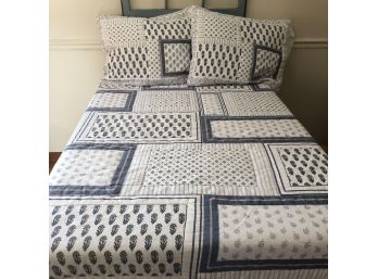 Juhala Block Print Queen Size Cotton/Linen Comforter With Two Standard Shams