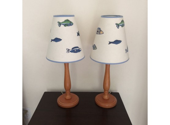 Pair Of Pottery Barn Kids Lamps With Fish Lampshades