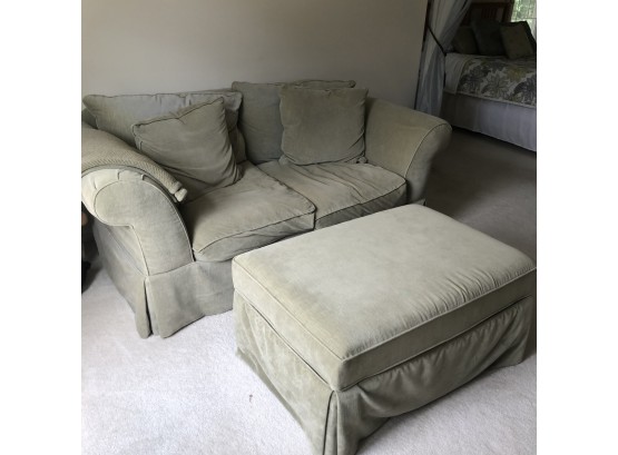 Light Green Sofa With Down Blend Cushions And Ottoman