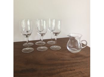 Wine Glasses And Small Glass Pitcher
