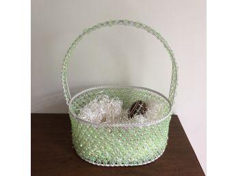 Beaded Basket With Paper Mache Egg