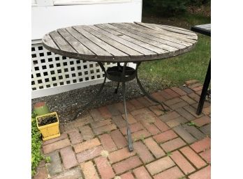 Round Wooden Outdoor Table With Metal Base