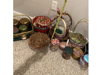 Basket And Tin Canister Lot