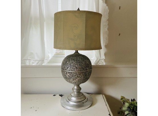 Large Silver Lamp With Rose Motif