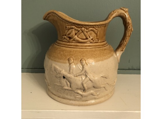 Two Tone Stoneware Pitcher With Relief Design