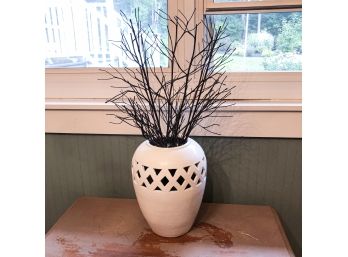 Ballard Designs White Vase With Cutouts And Faux Branches