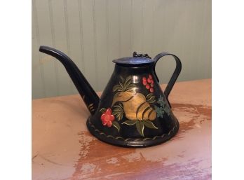 Vintage Toleware Watering Can With Chain Lid