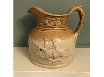 Two Tone Stoneware Pitcher With Relief Design