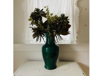 Green Vase With Faux Florals