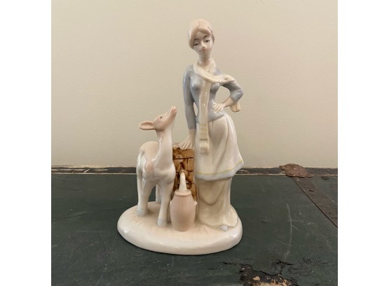 Vintage Ceramic Figure - Woman With Deer