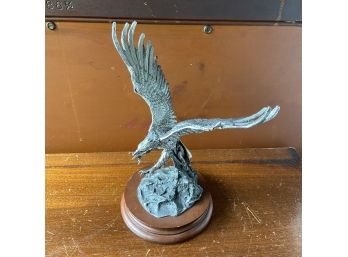 Chilmark Pewter Eagle On Rock With Wooden Stand - 'majesty'