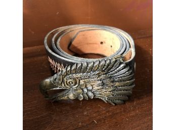 Tooled Leather Belt With Eagle Buckle