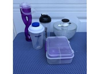 OXO Salad Spinner And Assorted Drink And Food Storage