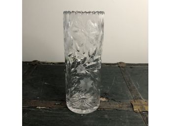 Heavy Crystal Vase With A Butterfly And Floral Motif