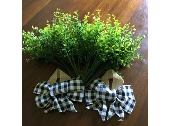 Faux Greenery With Plaid Bows