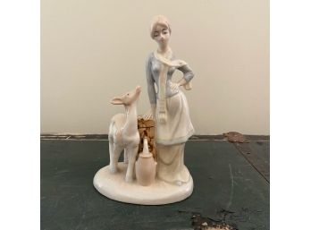 Vintage Ceramic Figure - Woman With Deer