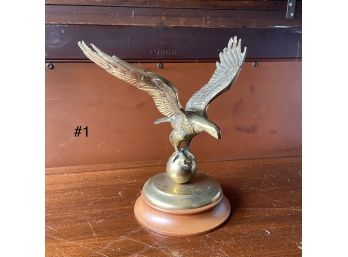 Bronze Eagle In Flight With Wooden Base