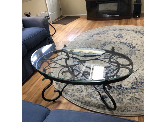 Metal And Glass Oval Coffee Table