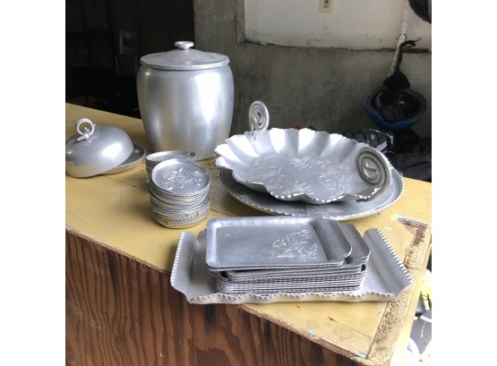Hammered Aluminum Platters, Canister, Small Dishes