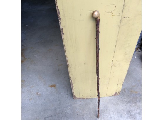 Vintage Wooden Walking Stick With Metal Handle