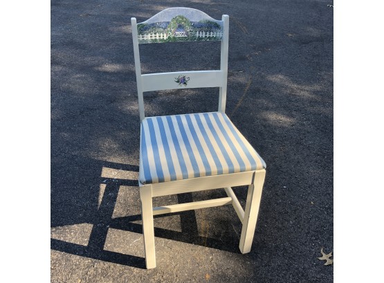 White Chair W/blue & White Striped Seat